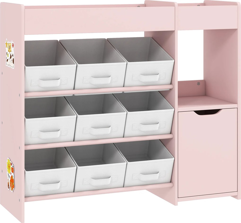 AIYAPLAY Organizador Infantil com Compartimentos, 9 Cestos Amovíveis e Autocolantes, 92x30x80 cm, Rosa | Aosom Portugal