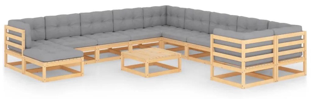 vidaXL 12 pcs conjunto lounge de jardim com almofadões pinho maciço