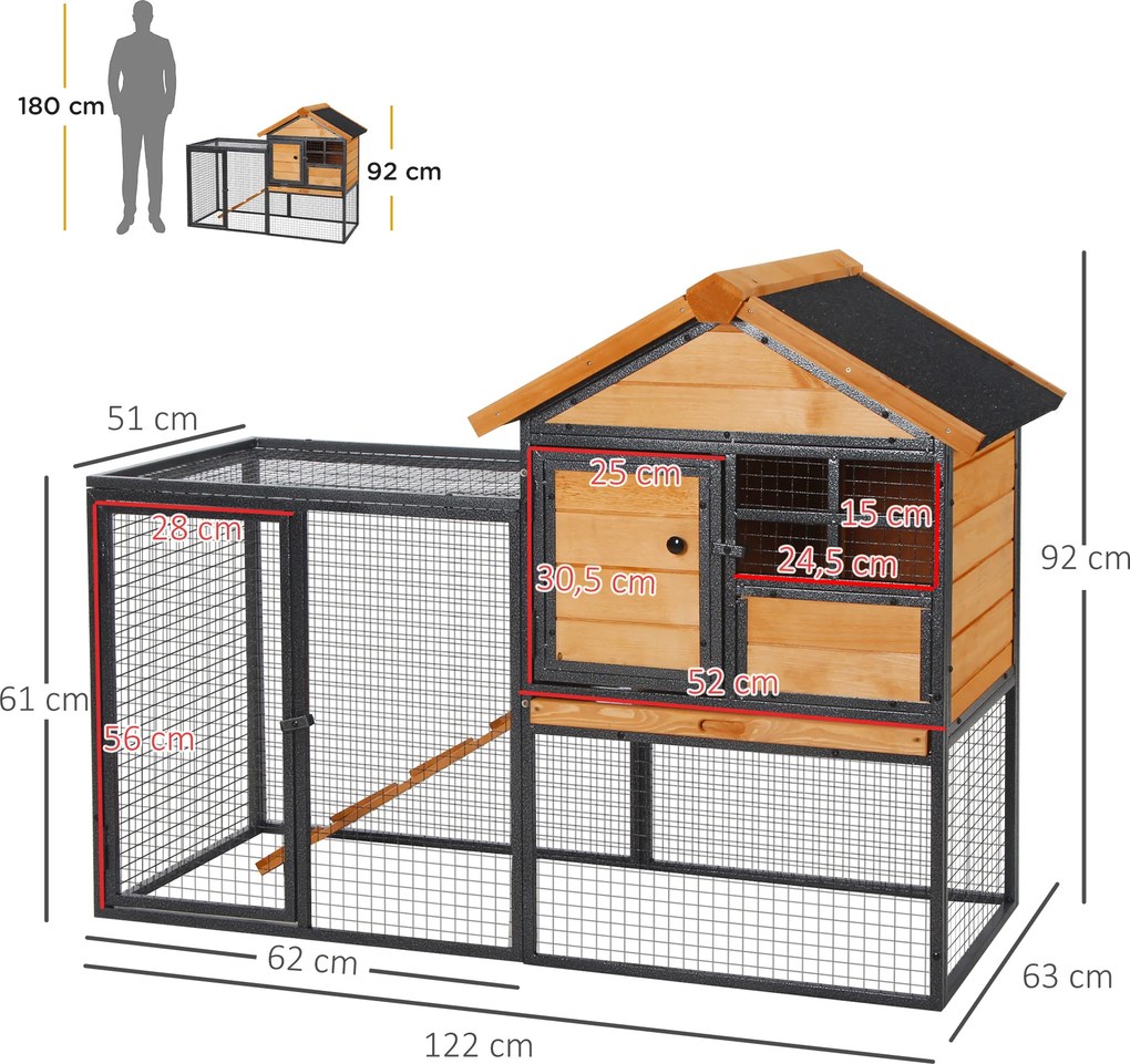 Coelheira para pequenos animais de estimação de 2 níveis com rampa e bandeja removível 122x63x92 cm madeira e cinza