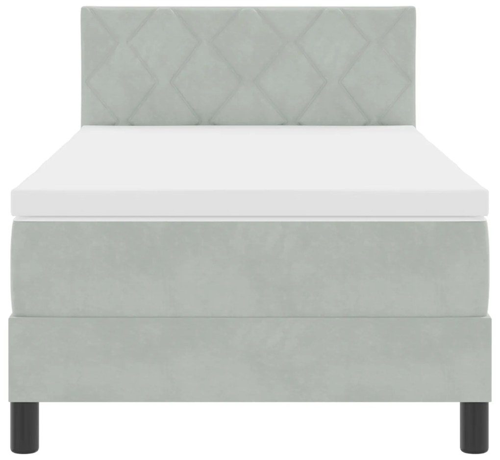 Cama Box Spring vidaXL com Colchão Cinza Claro 100x200 cm Veludo