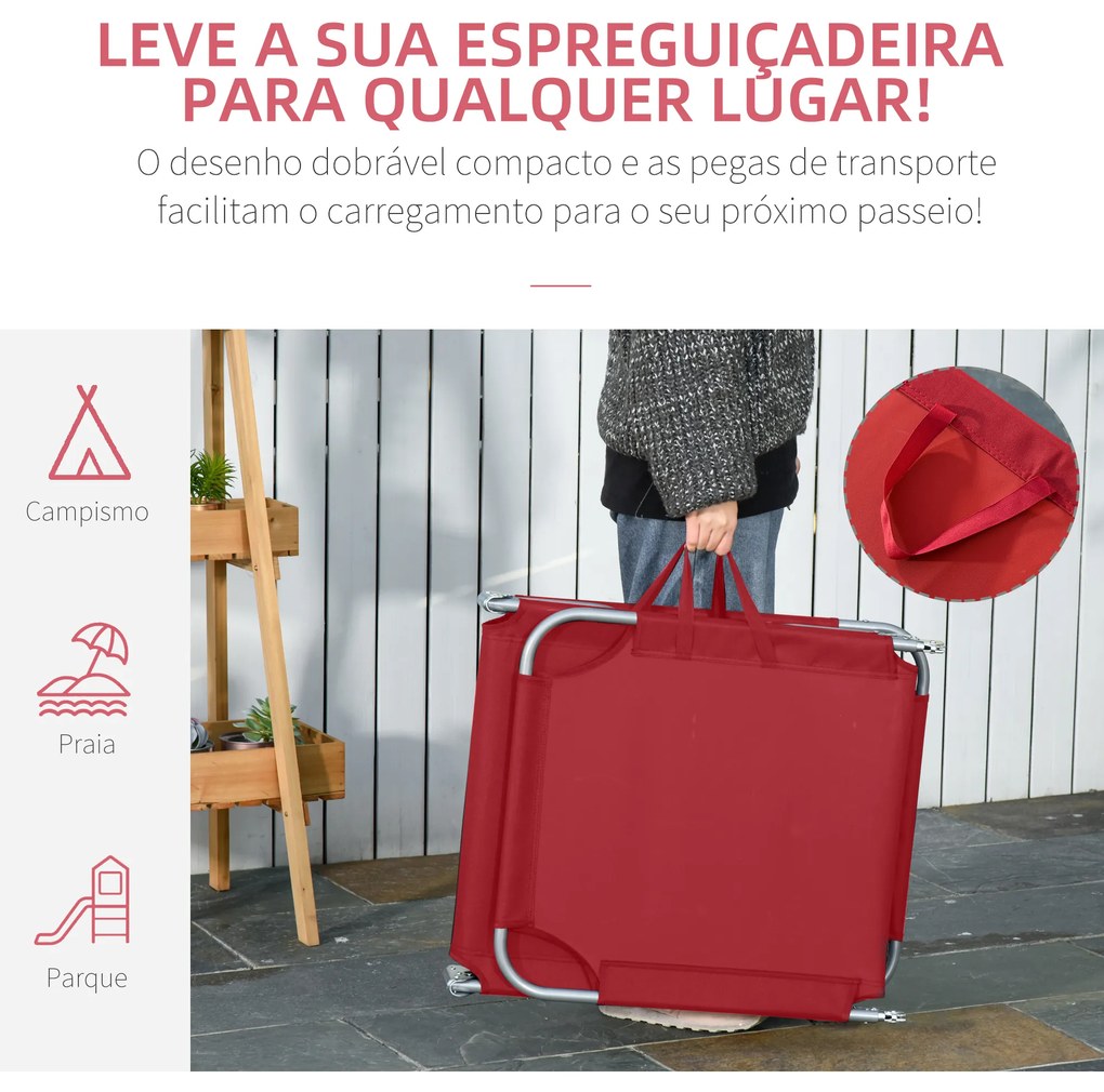 Espreguiçadeira Dobrável Espreguiçadeira de Jardim com Encosto Ajustável em 5 Posições para Terraço 187x55x24 cm Vermelho