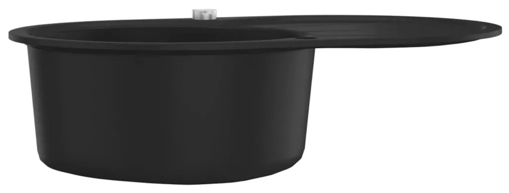 Lava-Louça Oval de Cozinha com Escoador Lateral em Granito Preto - 78x