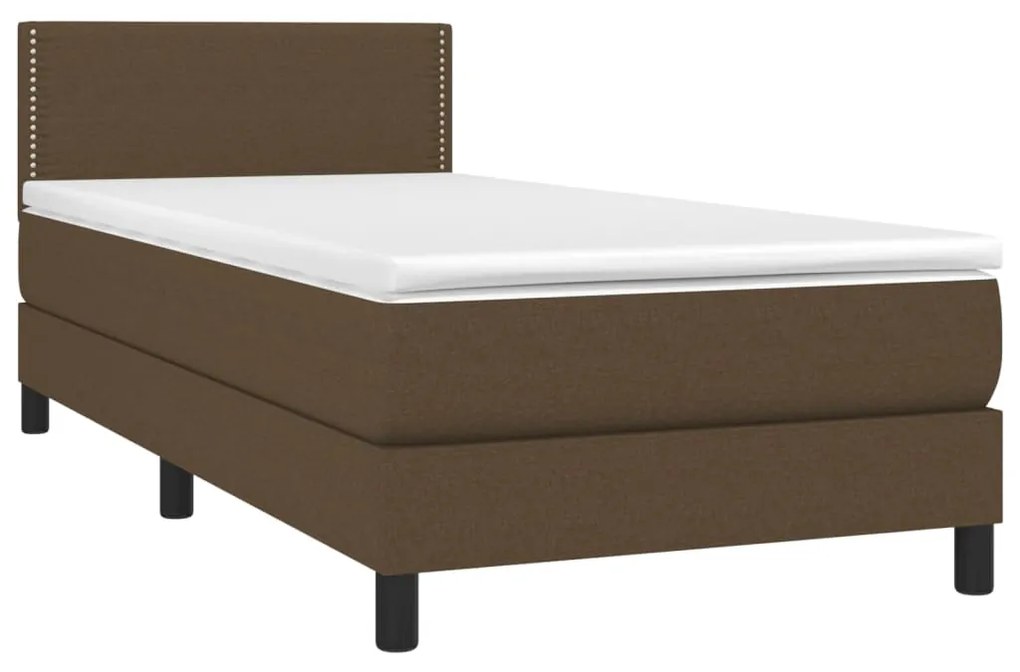 Cama box spring c/ colchão/LED 90x200 cm tecido castanho-escuro