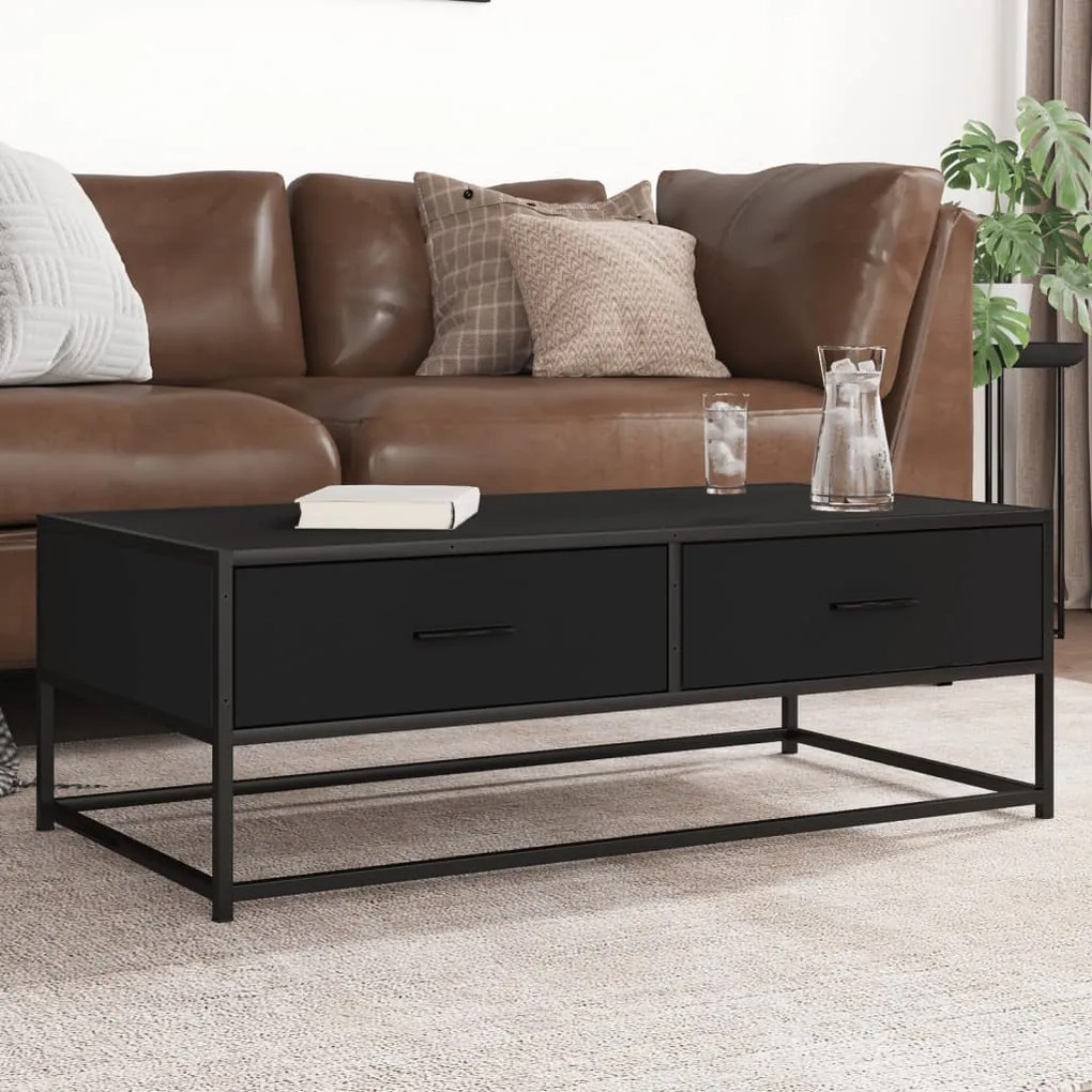 vidaXL Mesa de centro 100x50x35 cm derivados de madeira/metal preto