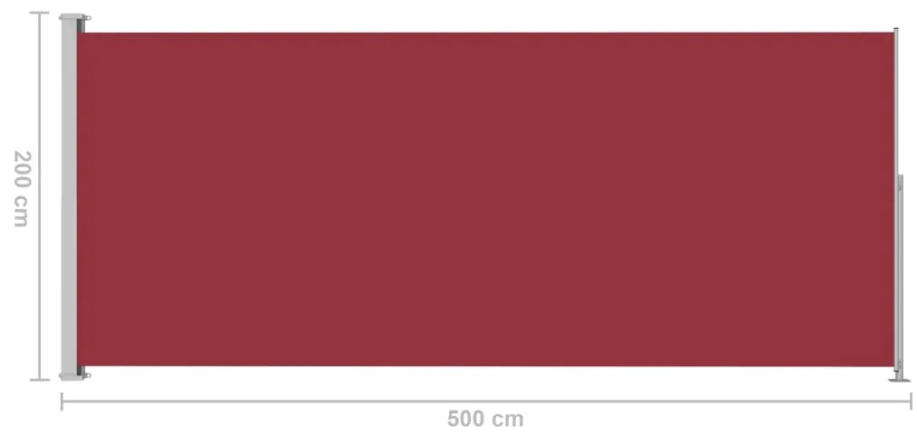 Toldo lateral retrátil para pátio 200x500 cm vermelho