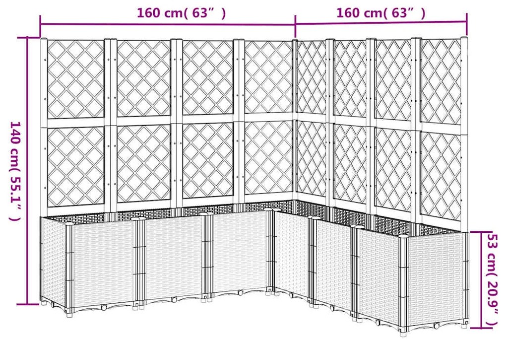 Vaso/floreira de jardim c/ treliça 160x160x140 cm PP cinzento azul