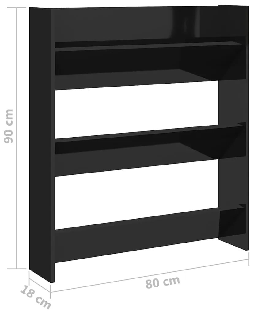 Sapateira de parede derivados de madeira preto brilhante