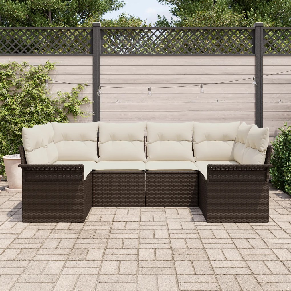 Conjunto de Sofá de Jardim de 6 Peças com Almofadas Castanho Rattan Si