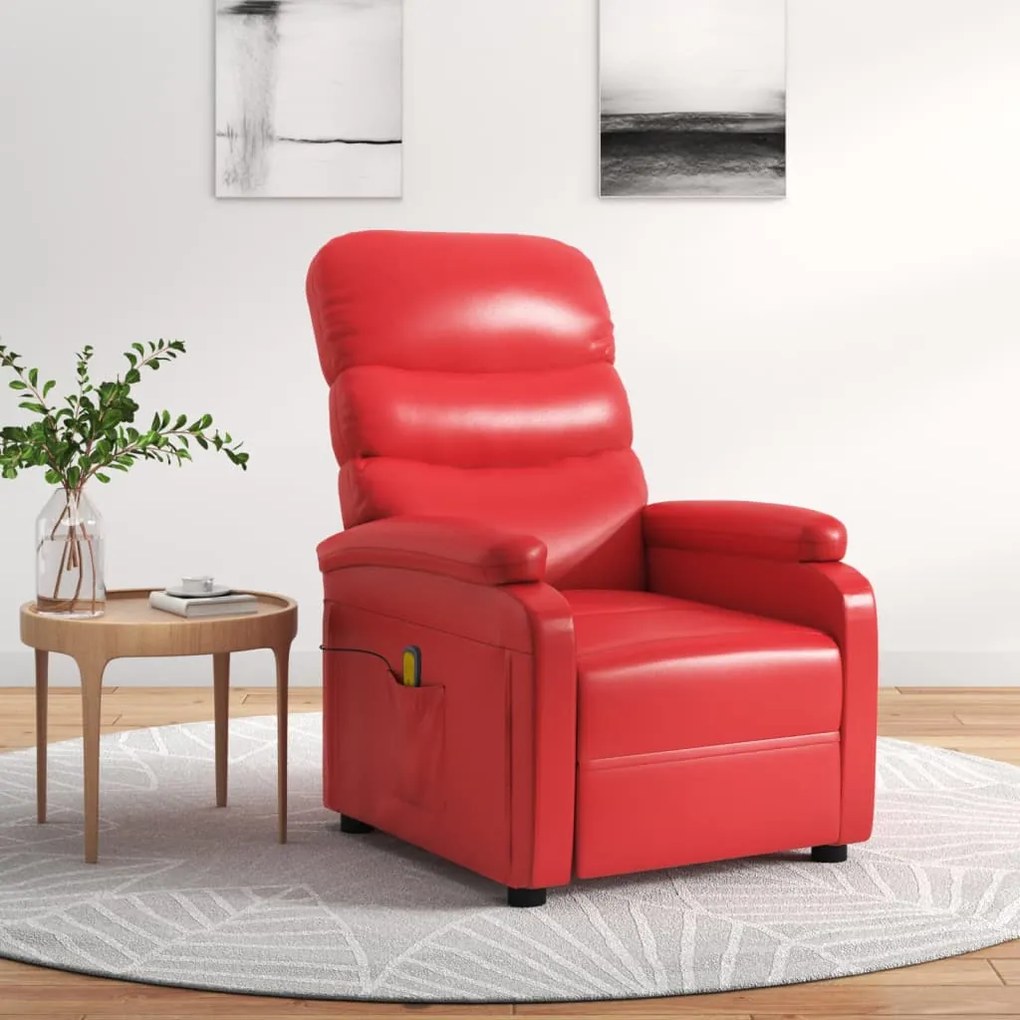 Poltrona massagens reclinável couro artificial vermelho