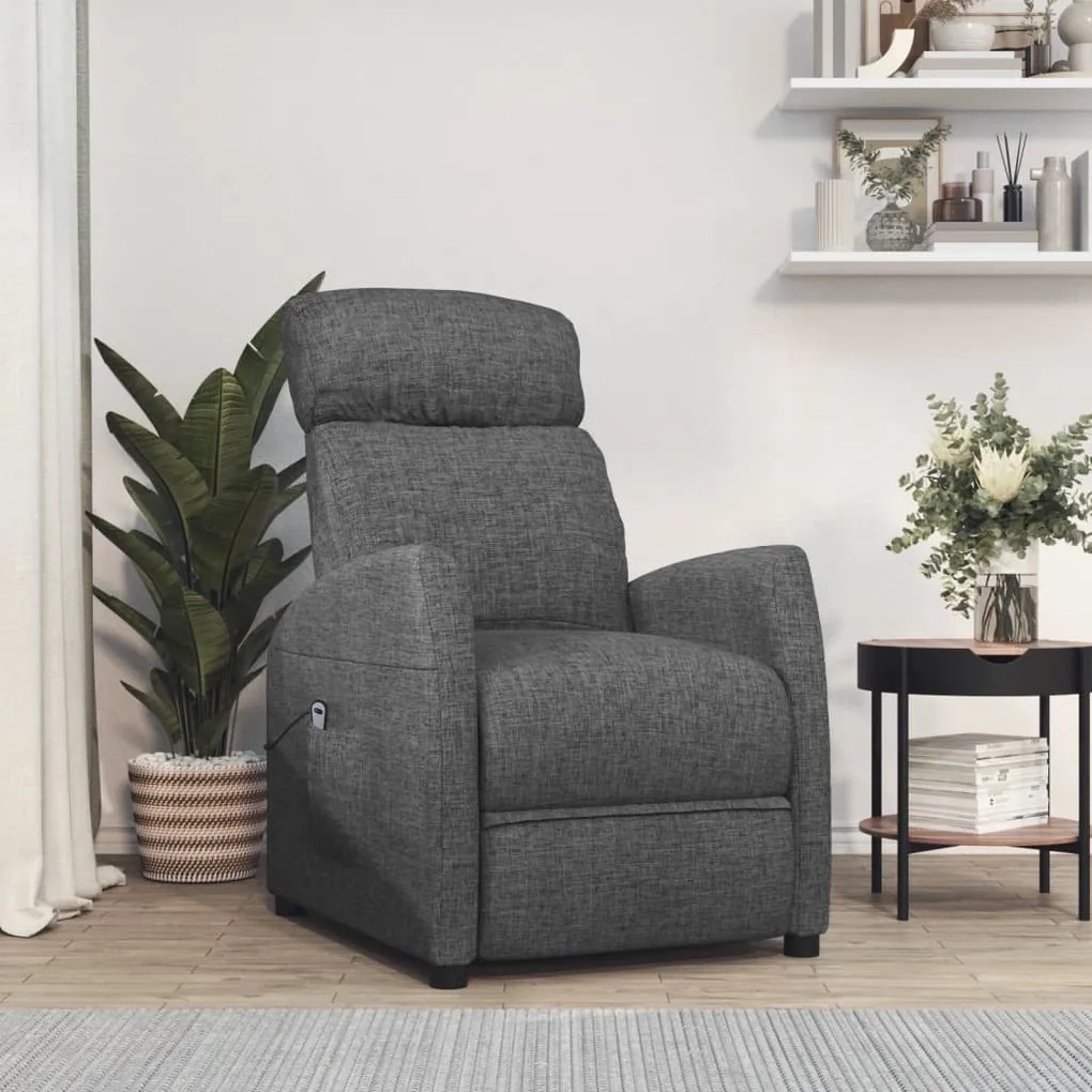 vidaXL Poltrona elevatória tecido cinzento-escuro
