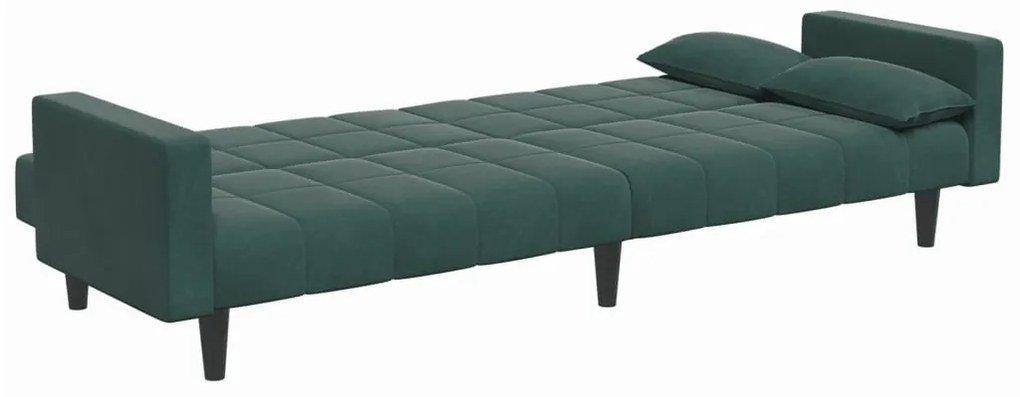 Sofá-cama 2 lugares c/ apoio de pés veludo verde-escuro