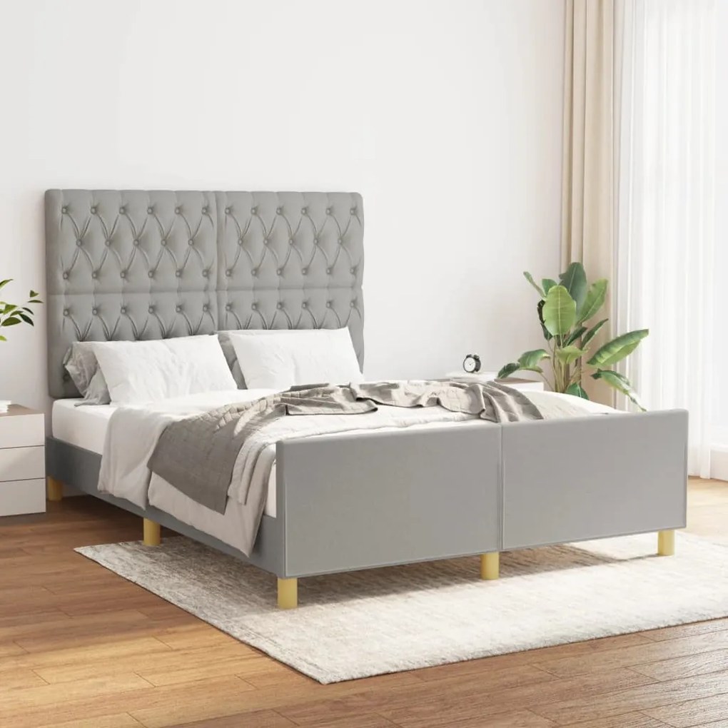 Estrutura de cama sem colchão 140x190 cm tecido cinzento-claro