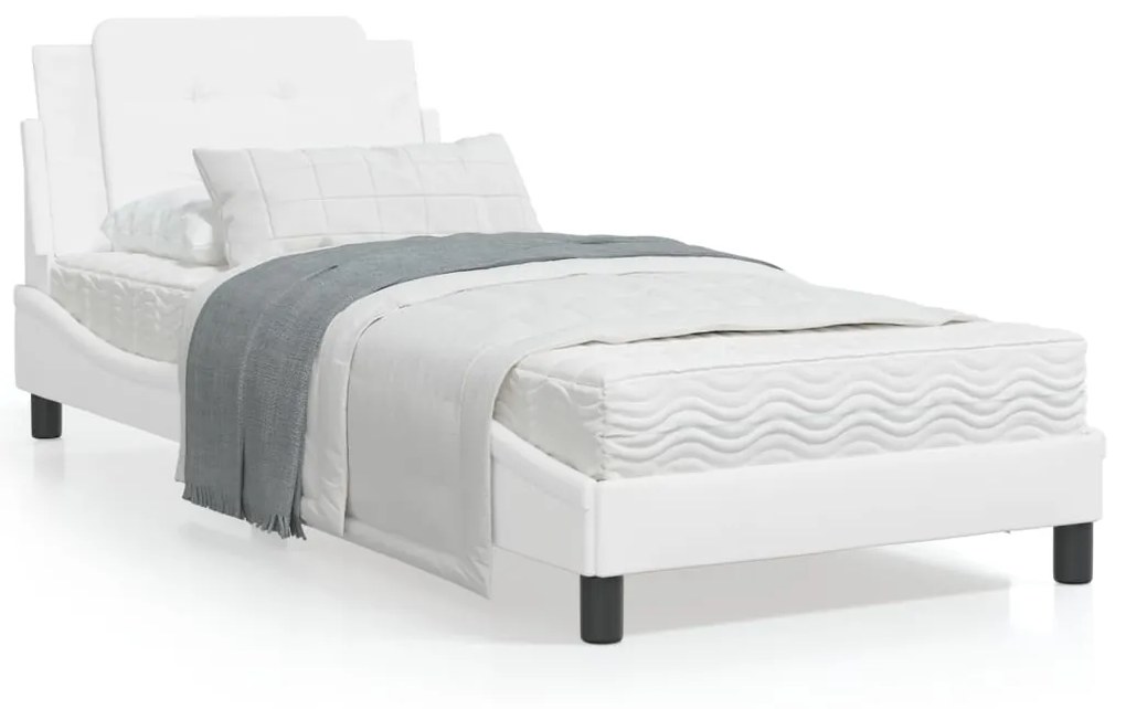 Estrutura de cama c/ cabeceira couro artificial 90x190cm branco