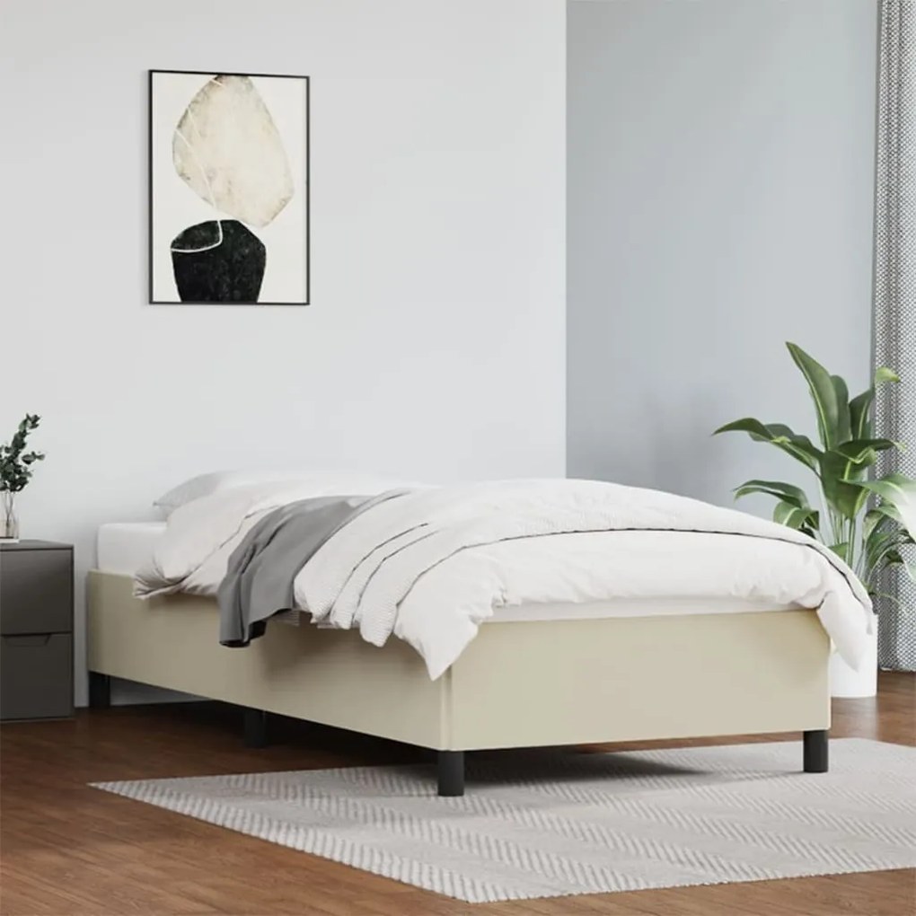 347229 vidaXL Estrutura de cama 90x200 cm couro artificial cor creme