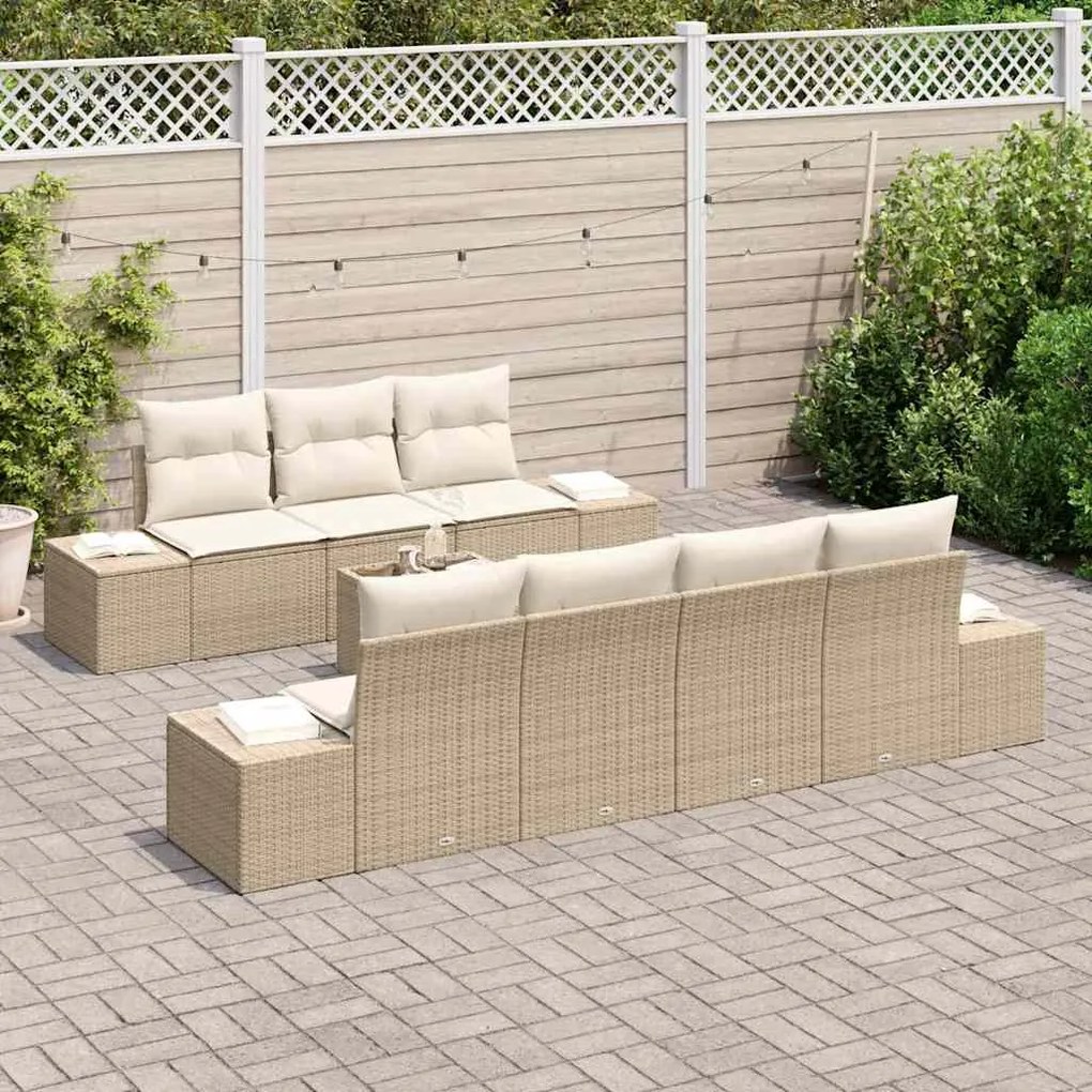Conjunto de sofá de jardim de 8 peças da com almofadas bege em rattan