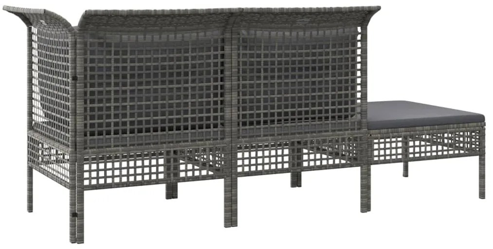 3 pcs conjunto lounge de jardim c/ almofadões vime PE cinzento
