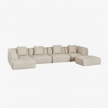 Sofá Modular Chaise Longue Esquerdo De 4 Peças Com Puff Estofado Cardea Bouclé Bege Creme - Sklum