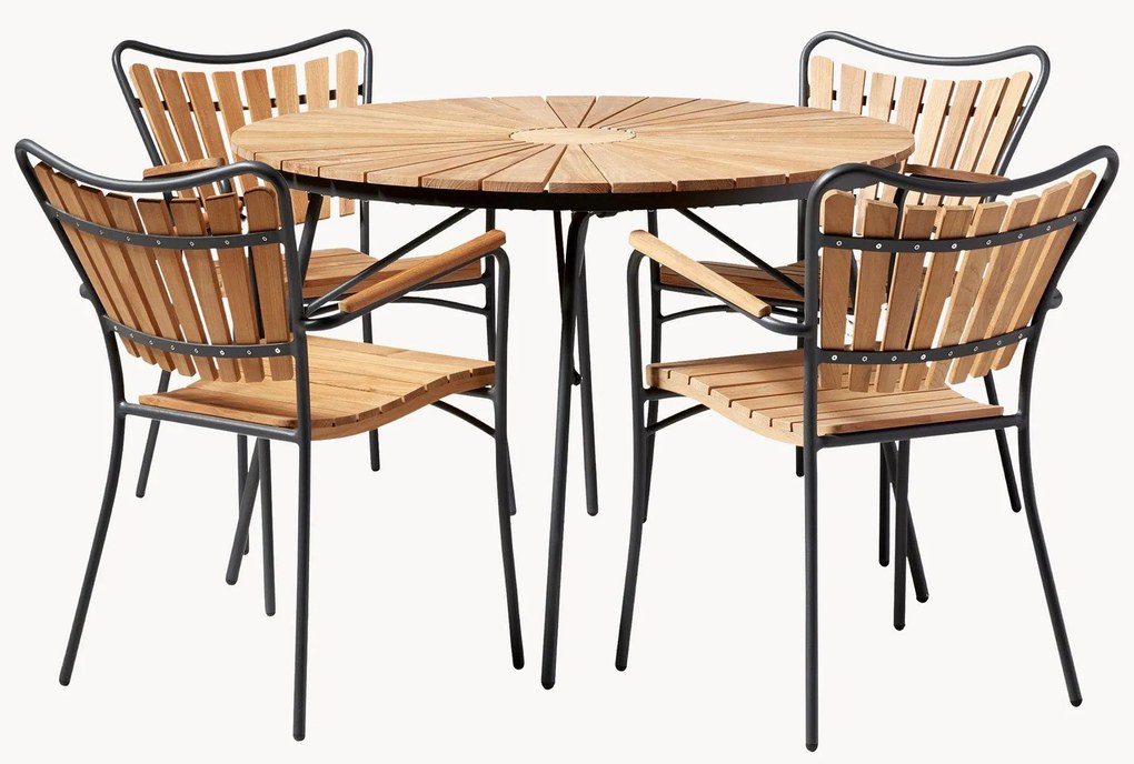 Conjunto de jantar para jardim em madeira de teca Ellen, conjunto de 5