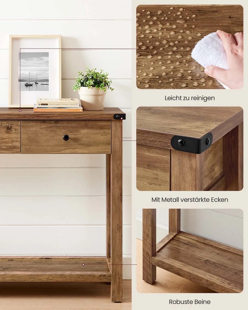 Mesa consola com três gavetas e prateleira inferior para corredor 24 x 120 x 76 cm castanho mel