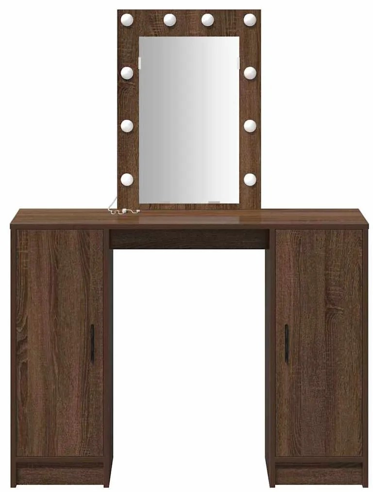 Mesa de Maquiagem vidaXL com Luzes LED Castanho Carvalho 102x33x135 cm