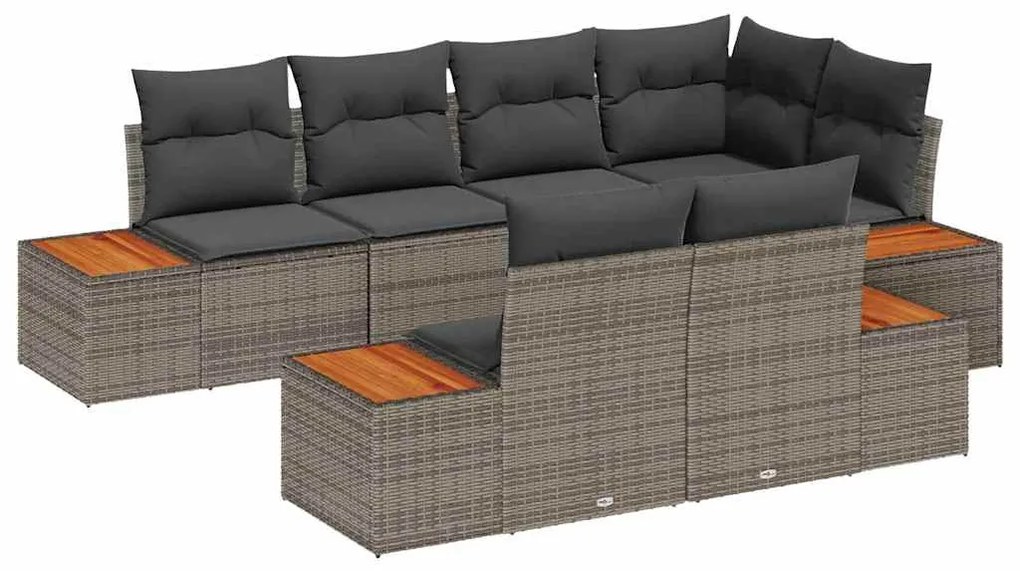 Conjunto de Sofá Jardim 7 Peças com Almofadas Rattan Cinza de Acácia