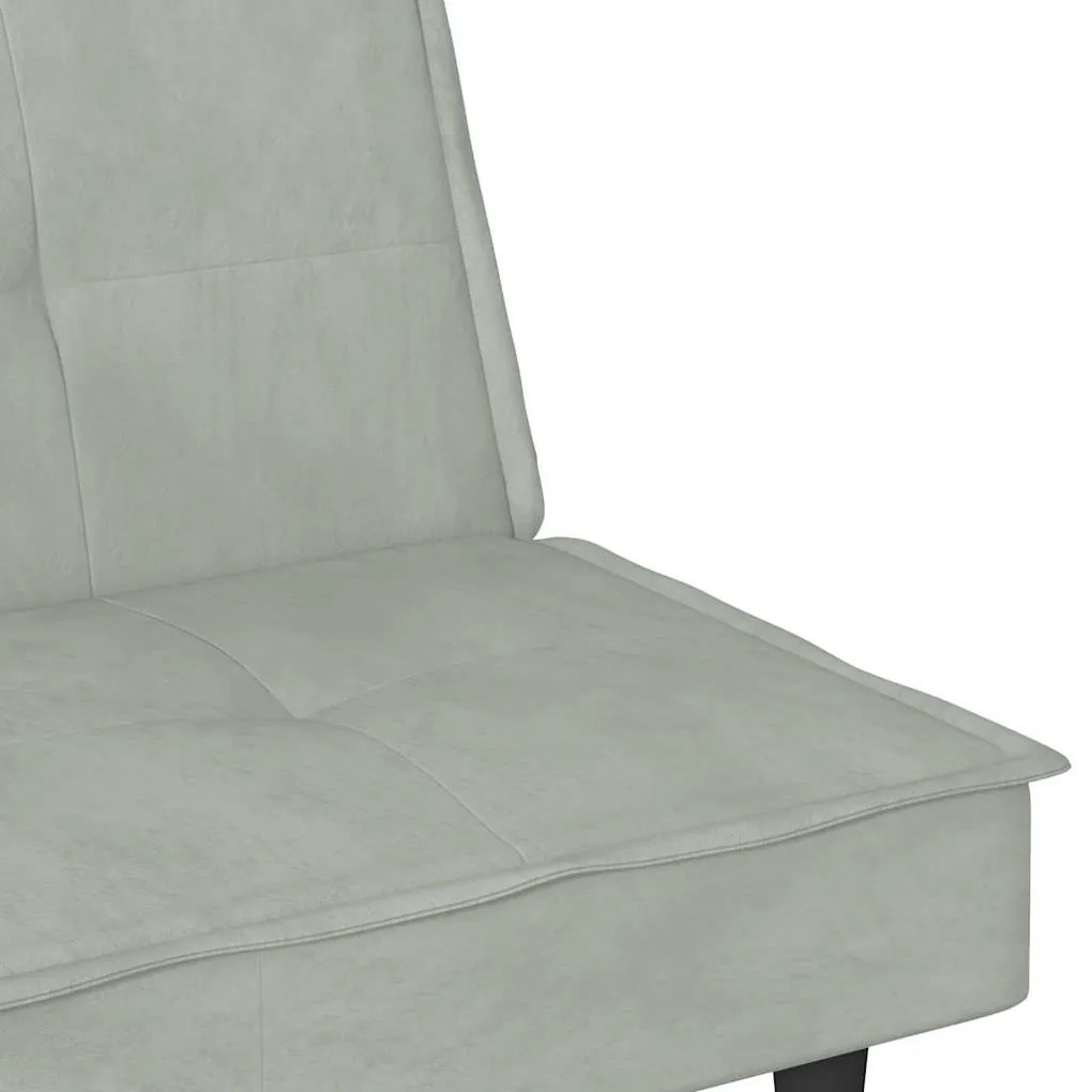 Sofá-cama com suportes para copos veludo cinzento-claro