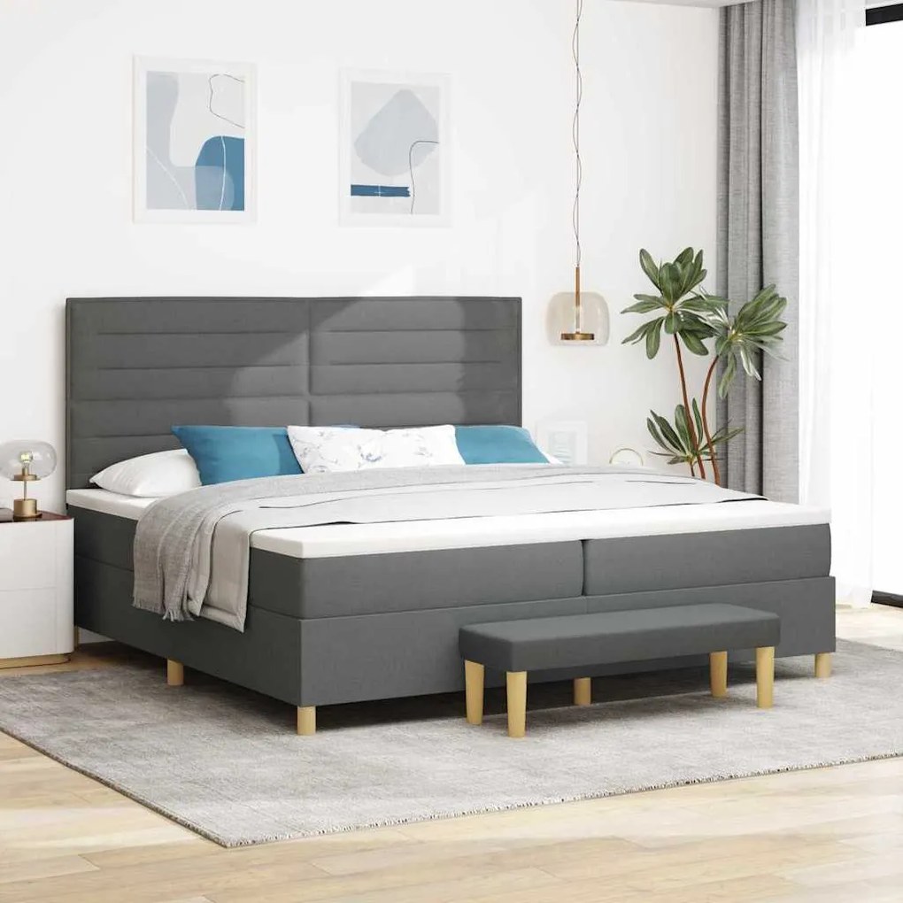 Cama Box com Colchão e Banco vidaXL Cinza Escuro 200x200 cm Tecido