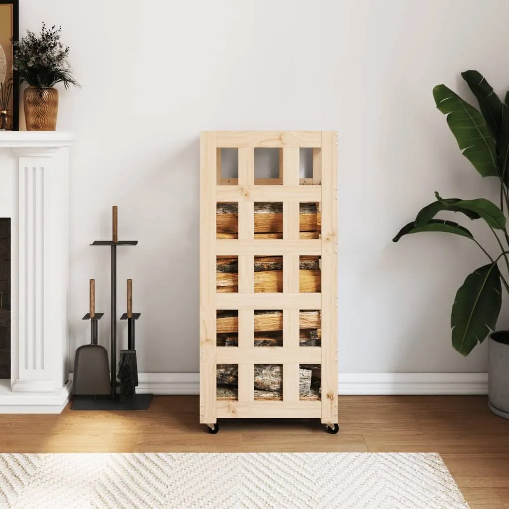 Suporte de Lenha c/ Rodas 40x49x110 cm - Pinho Maciço