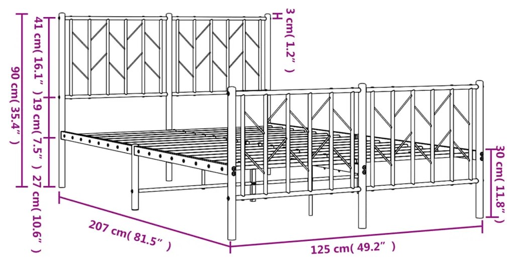 Estrutura de cama com cabeceira e pés 120x200 cm metal preto