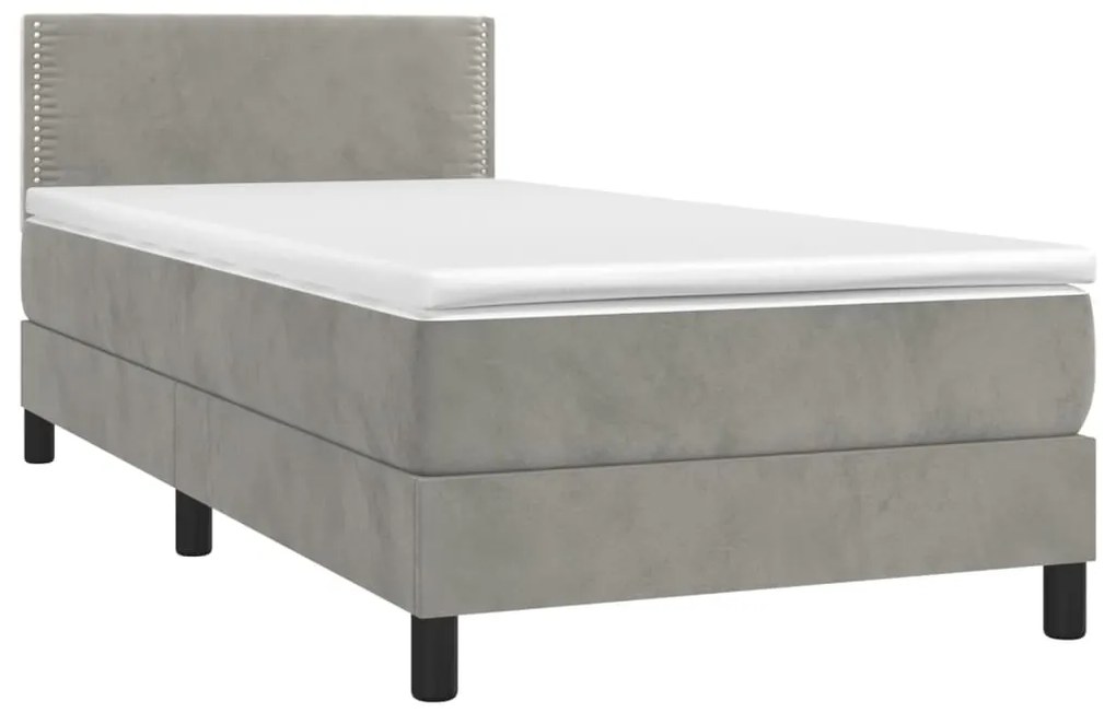 Cama box spring c/ colchão/LED 90x200 cm veludo cinzento-claro