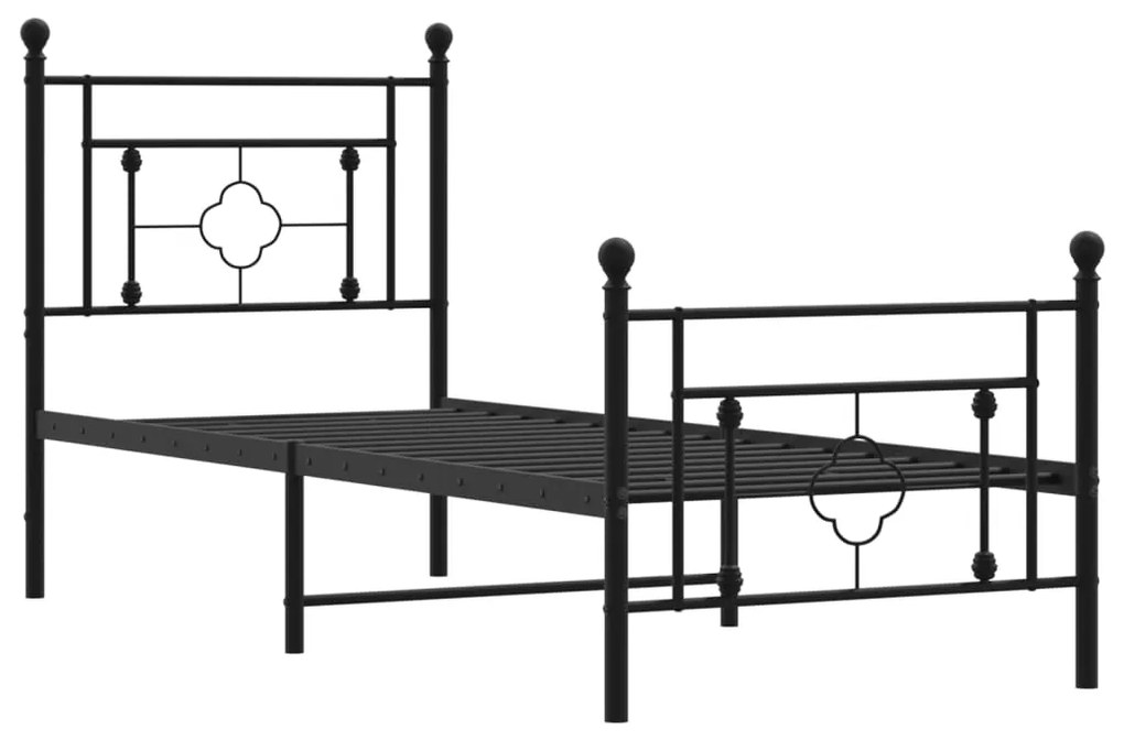 Estrutura de cama com cabeceira e pés 75x190 cm metal preto
