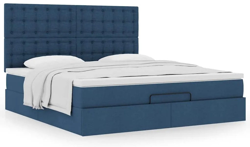 Estrutura de cama otomana com colchão 160x200 cm tecido azul