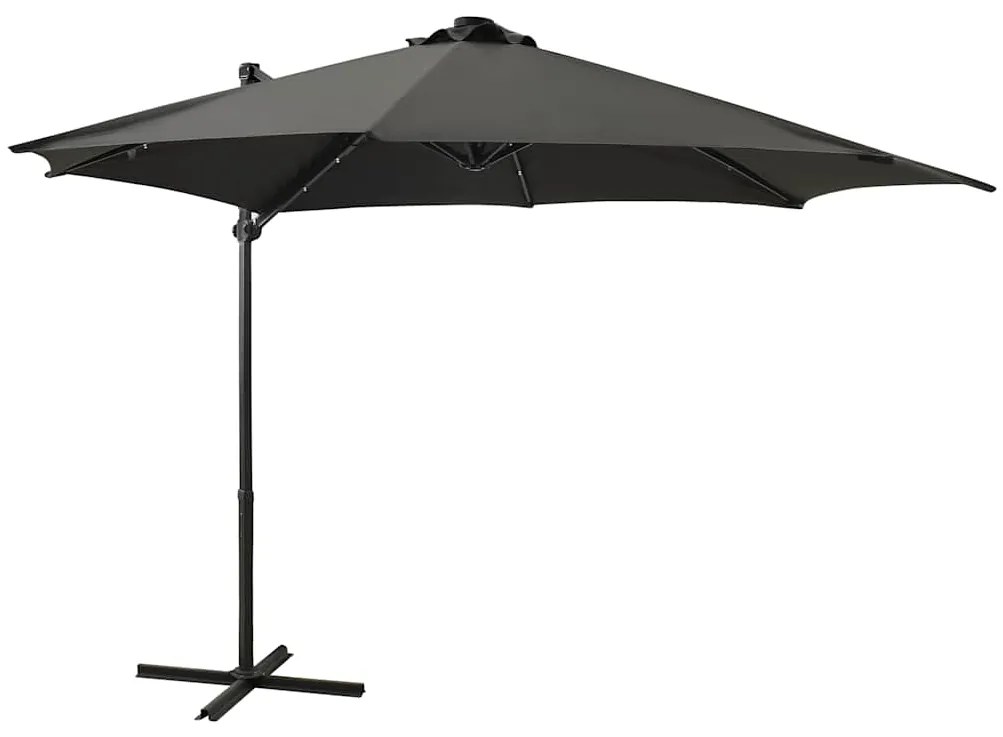 Guarda-sol jardim cantilever c/ poste/luzes LED 300cm antracite