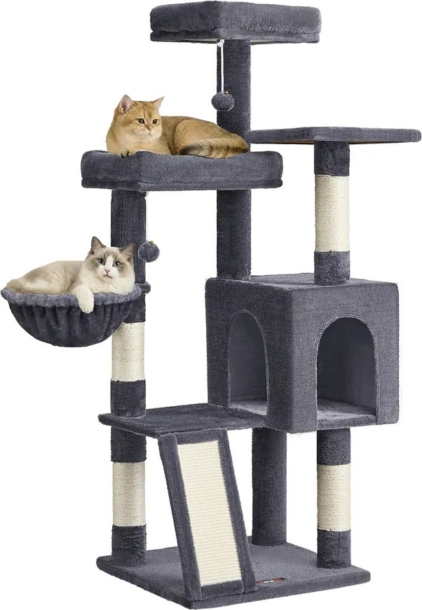 Arranhador para gatos 48 x 48 x 136 cm e com 3 plataformas, cinzento fumado