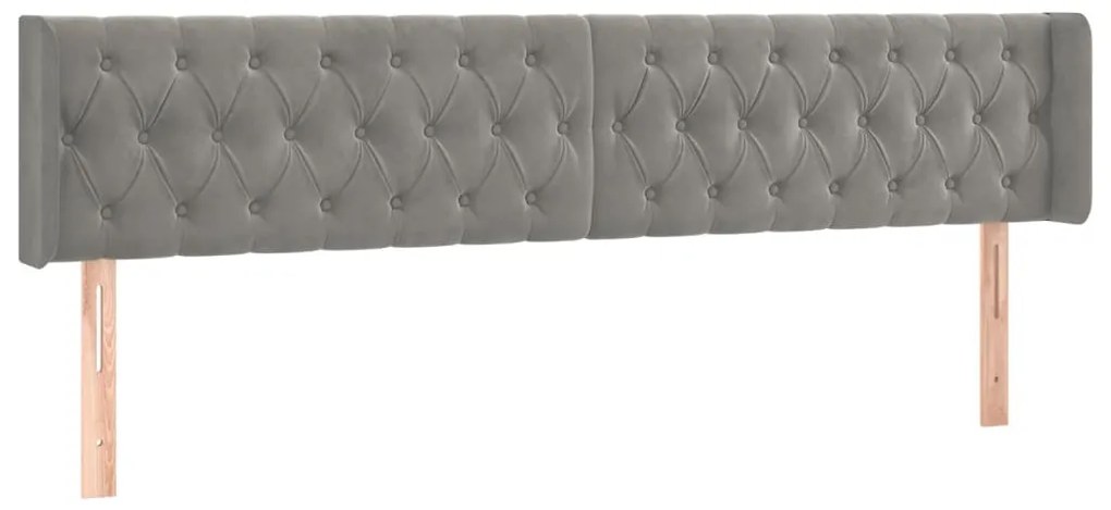 Cabeceira cama c/ luzes LED veludo 183x16x78/88 cm cinza-claro