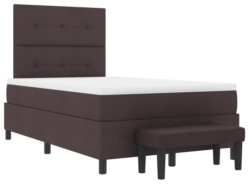 Cama Box Spring com Colchão & Banco Castanho Escuro 120x190 cm Tecido