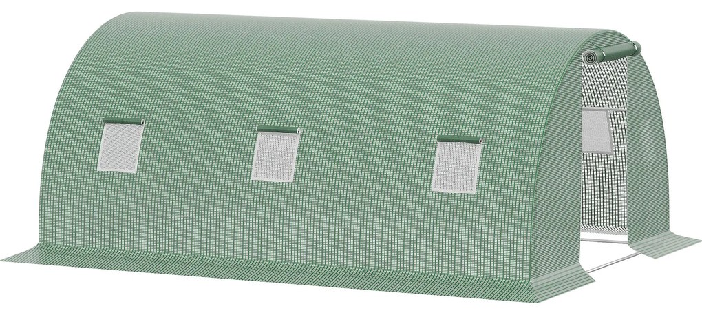 Outsunny Estufa Tipo Túnel de Exterior 4,5x3x2 m com Paredes Laterais Enroláveis 6 Janelas de Malha e Porta Enrolável com Fecho de Correr Verde | Aosom Portugal