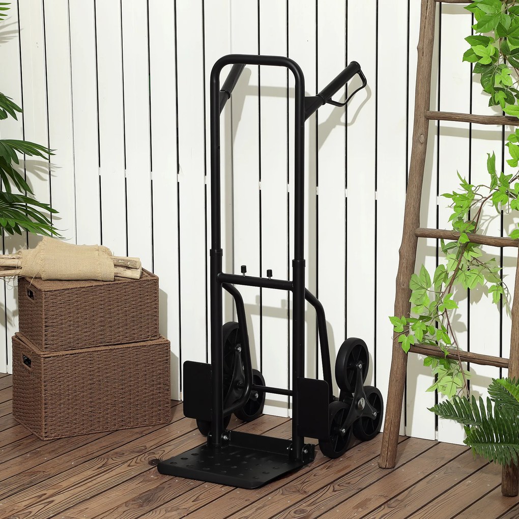Carro de mão dobrável para escadas, 120 kg, 6 rodas; carro de mão para mudanças em aço com cordas telescópicas, 44 x 67 x 106,5 cm, preto