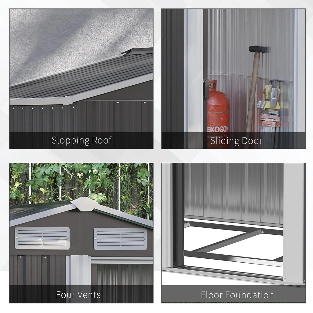 Abrigo de Jardim de 2m² 152x132x188cm Abrigo de Exterior de Aço Galvanizado com Porta Corredeira e Ventilações para Armazenamento de Ferramentas Cinza