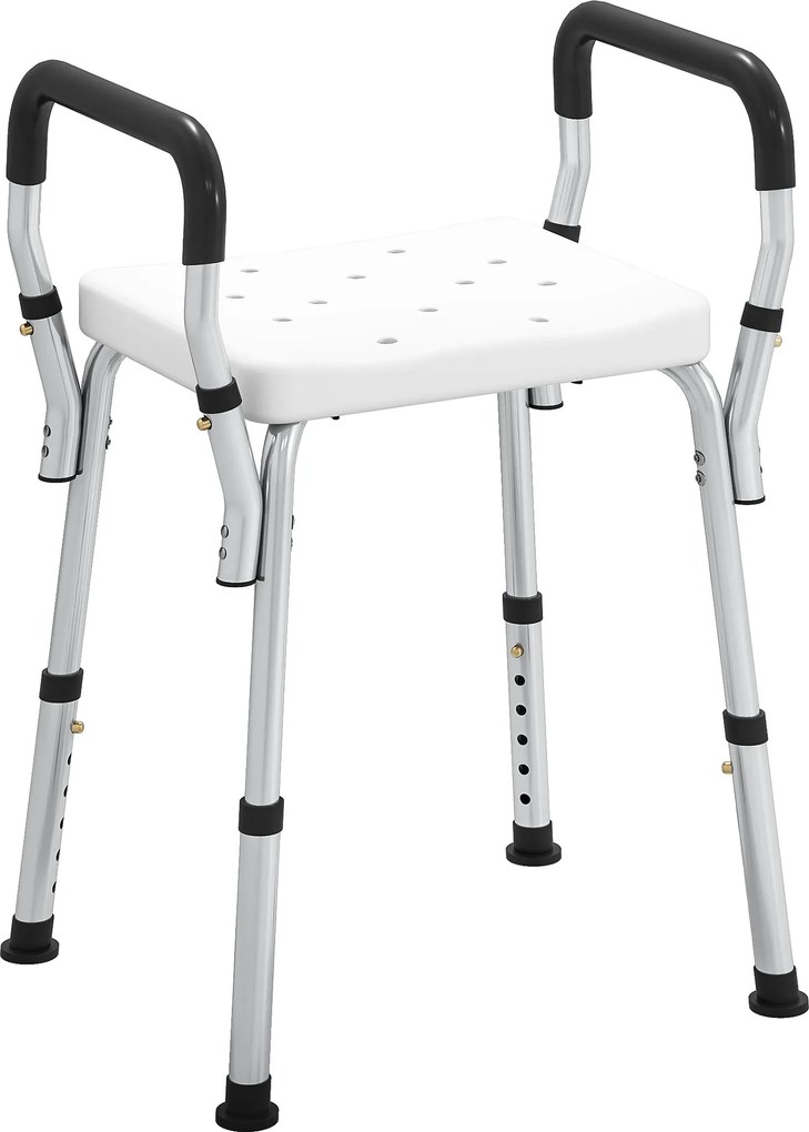 Banco de duche para idosos e pessoas com deficiência 52 (L) x 45 (P) x 57-69 (A) cm, com apoios de braços, altura ajustável, patins antiderrapantes, b