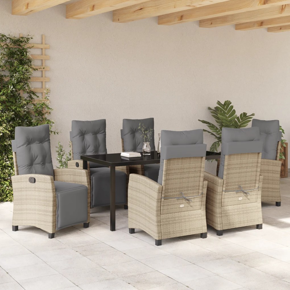 Conjunto de Jantar Jardim 7 Peças Bege Rattan Poliéster