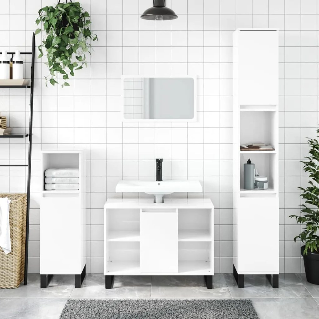 vidaXL Armário WC 80x33x60 cm derivados de madeira branco brilhante
