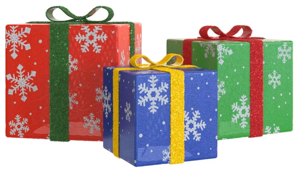 Presentes de Natal iluminados 3 pcs 64 luzes LED branco quente