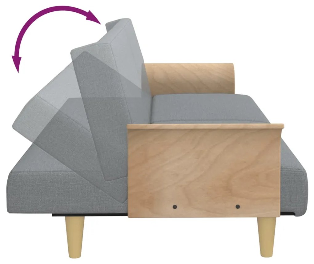 Sofá-cama com apoio de braços tecido cinzento-claro