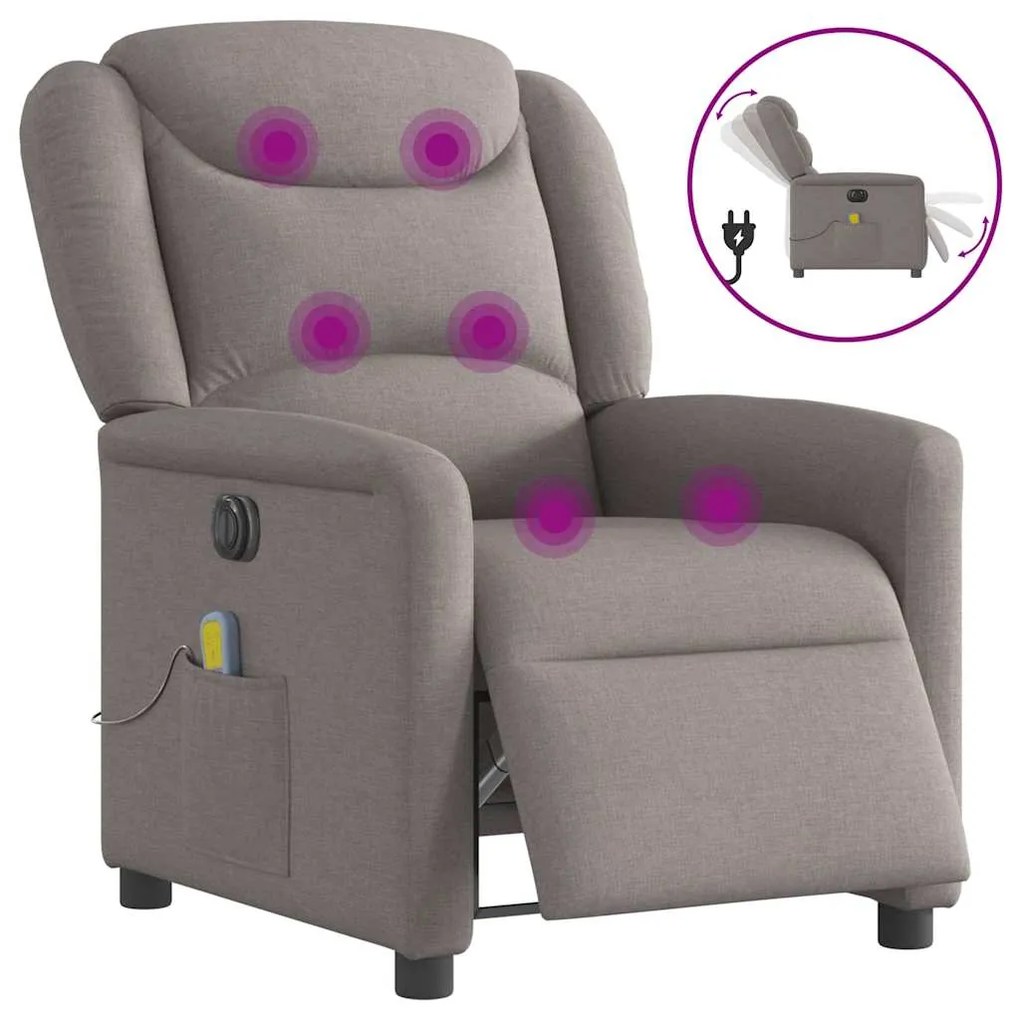 Poltrona reclinável massagens elétrica tecido cinza-acastanhado
