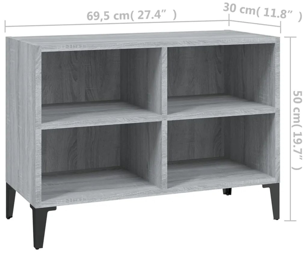 Móvel de TV com pernas de metal 69,5x30x50 cm cinzento sonoma