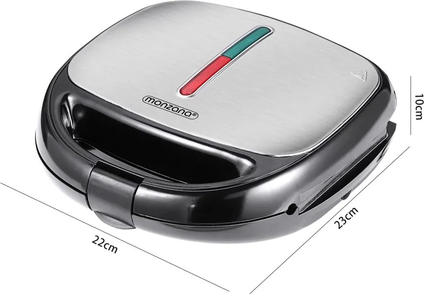 Grelhador de contacto 3 em 1 de 800 W, 23 x 22 x 10 cm Preto + Prateado