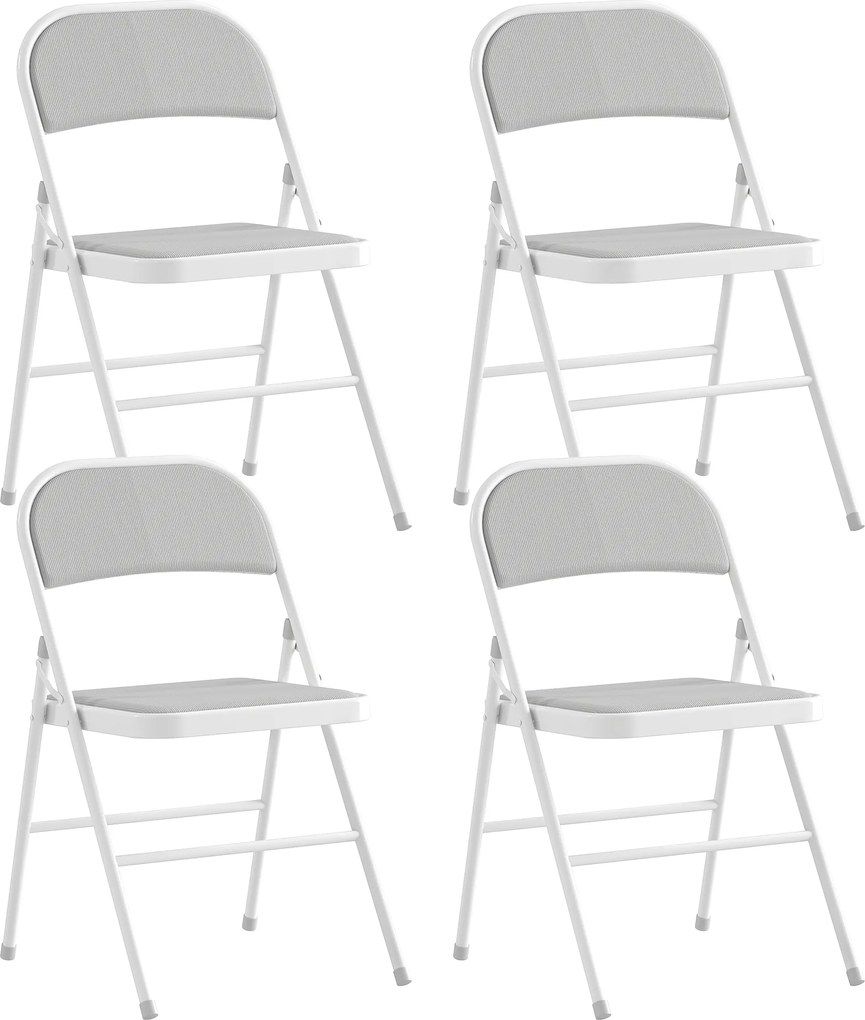 HOMCOM Conjunto de 4 cadeiras dobráveis, cadeiras de sala de jantar portáteis, estrutura em aço 45 x 46 x 78 cm branco | Aosom Portugal