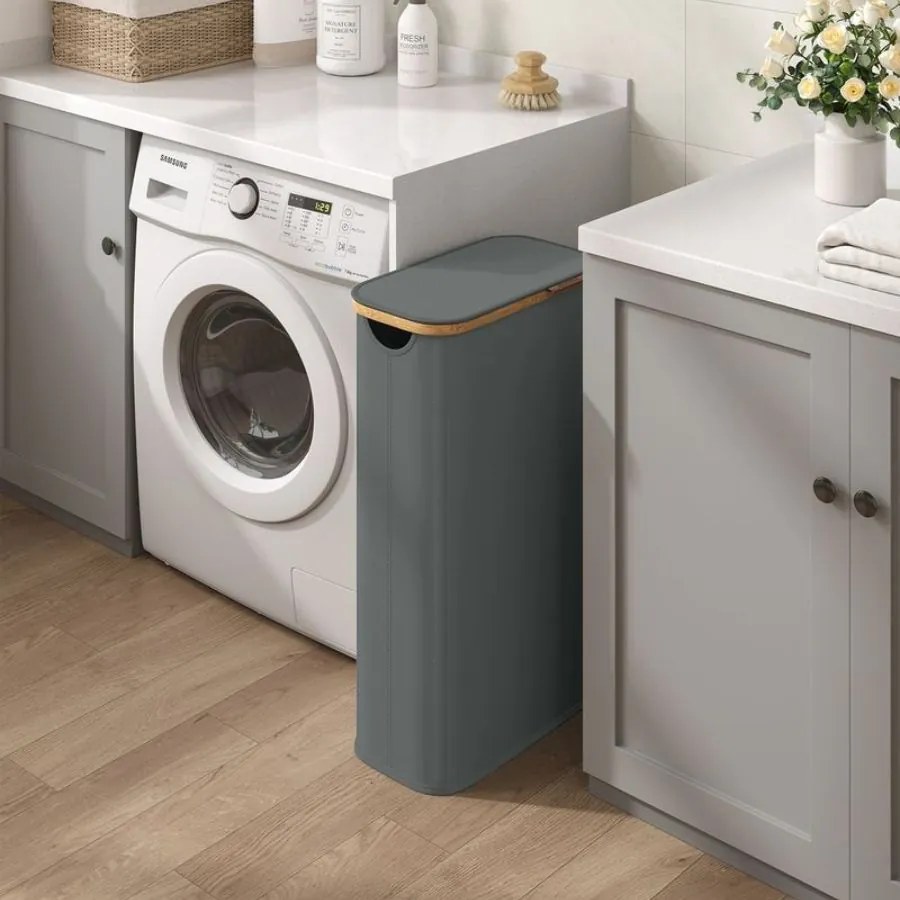 Cesto da roupa suja 42 x 22,5 x 70,5 cm com tampa, 70 litros, em tecido Oxford cinzento ardósia