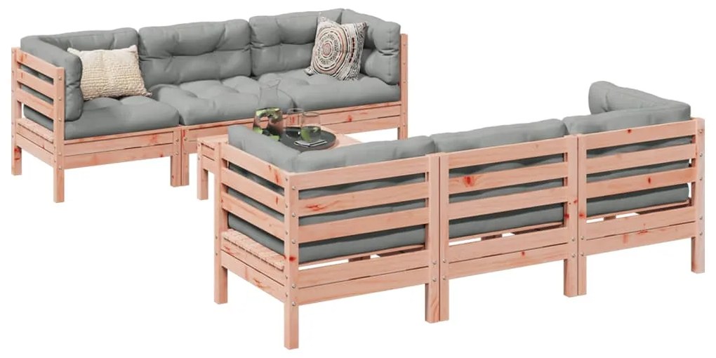 vidaXL 7 pcs conj. sofás jardim c/ almofadões madeira abeto-de-douglas